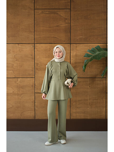 Locco Moda Kadın Çıtçıt Büzgü Detay İkili Takım Yeşil - S000485788-18194