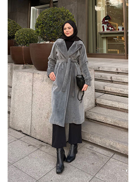 Locco Moda Kadın Apoletli Uzun Kaban Gri - S000485787-20600