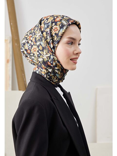 Fresh Scarfs Etnıc Desen Pamuk İpek Eşarp Siyah - S000423085-19351