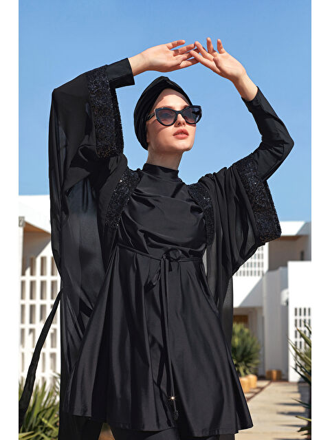 Remsa 3 lü Pareolu Tasarım Elastanlı Tam Kapalı Tesettür Mayo Jorıe 1132 Siyah - S000365509-19351
