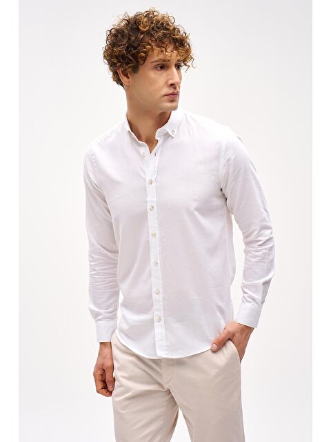 igs Beyaz Dynamic Fit Düğmeli Yaka Düz Uzun Kollu Cepsiz Pamuklu Gömlek - S000490130-20063