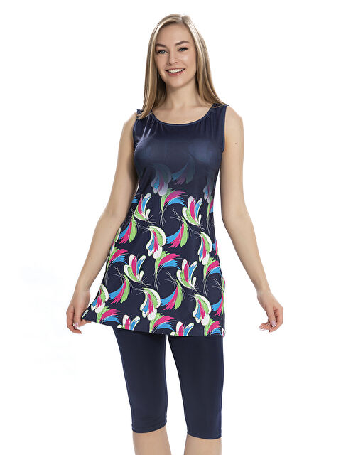 Remsa Sıfır Kol Taytlı Yarı Kapalı Mayo 162-02 Lacivert - S000375812-21164