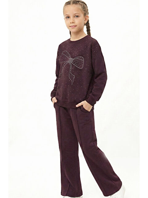 Modanino Kız Çocuk Taş Süslemeli Fiyonk Desenli 2 İplik Alt-Üst Takım 4-12 Yaş 12512 - S000510838-20036