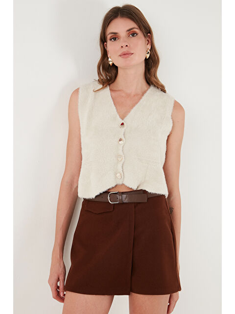 Lela Regular Fit V Yaka Yumuşak Dokulu Düğmeli Yelek 4615241 - S000451063-25636