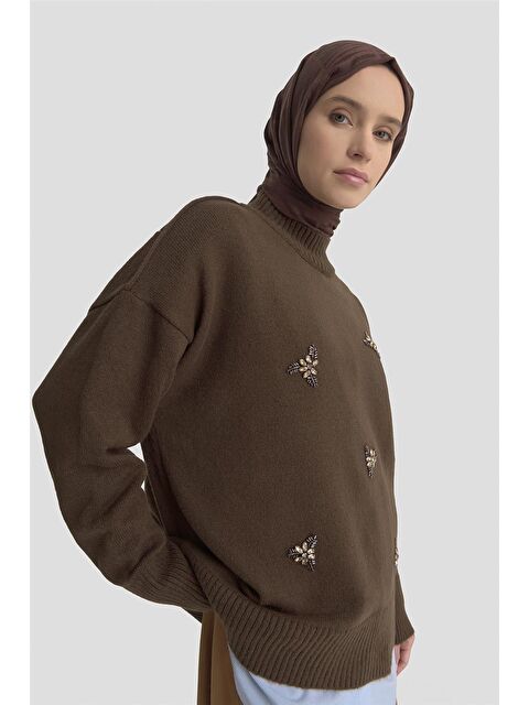 ARMİNE Nakışlı Oversize Kazak 25Kd6015 Acı Kahve - S000490132-28102