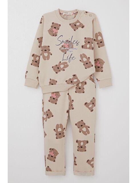 Breeze Kız Çocuk Eşofman Takımı Motivasyon Temalı Bebek Ayıcık Desenli Bej (1-4 Yaş) - S000365514-19928