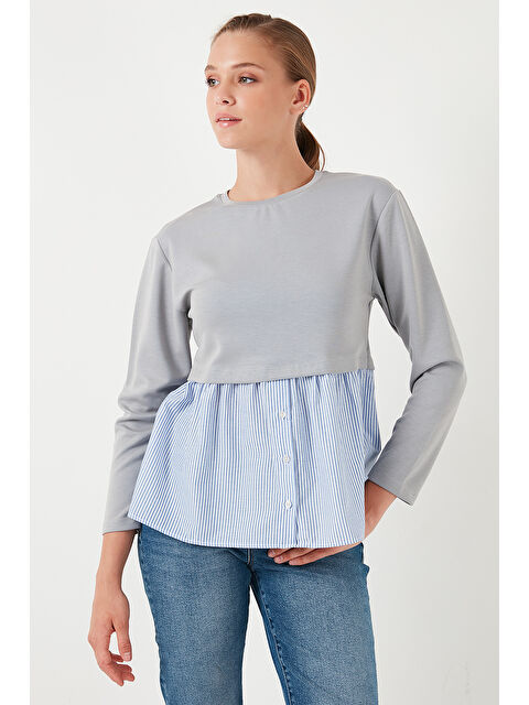 Lela Bisiklet Yaka Gömlekli Oversize Fit Kumaş Kadın Sweat 5865880 - S000260068-20600