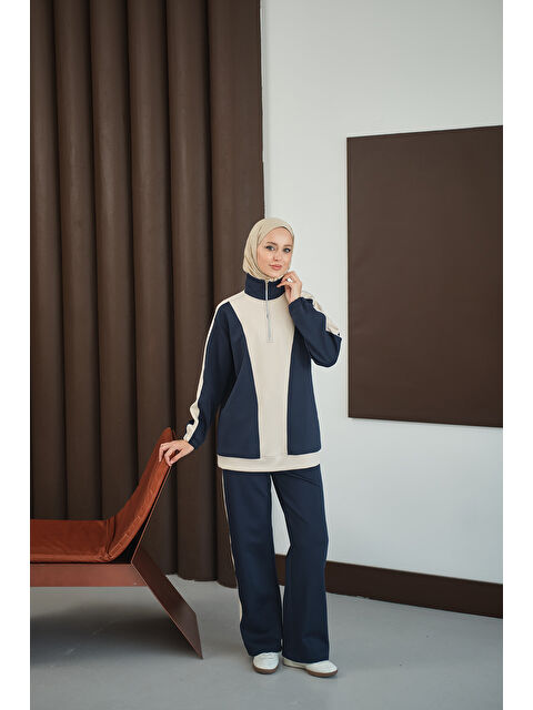 Locco Moda Kadın Çift Renk Fermuar Detay Takım Lacivert - S000485789-21164