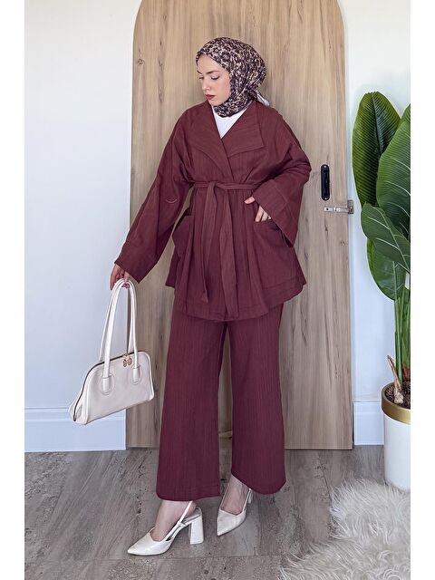 Lamelif Kimono Tesettür Takım Kiremit - S000515392-18657