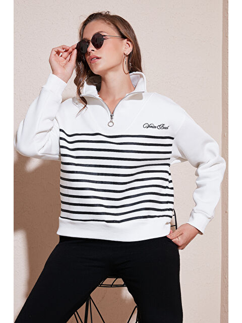 Lela Streç Oversize Fit Yarım Fermuarlı Dik Yaka Kadın Sweat 5865883 - S000260066-19965