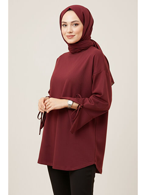 Remsa Manşeti ve Beli Bağcık Detay Sweat Tunik 3066 Bordo - S000485791-19951