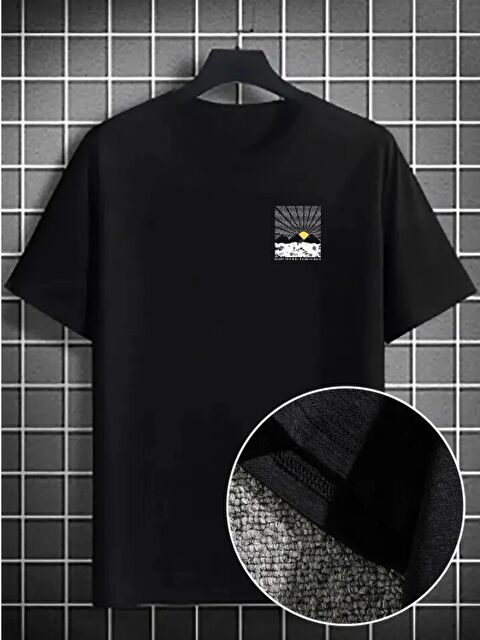 Jane's Erkek Dağ Grafikli Tişört, Yaz Için Büyük Beden Rahat T-shirt - Siyah - S000528349-19351