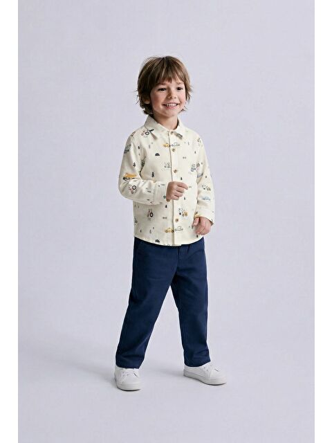 Magu Erkek Çocuk Pamuklu İş Makinesi Desenli Gömlek Pantolon Takım - Düğmeli - S000522533-23173