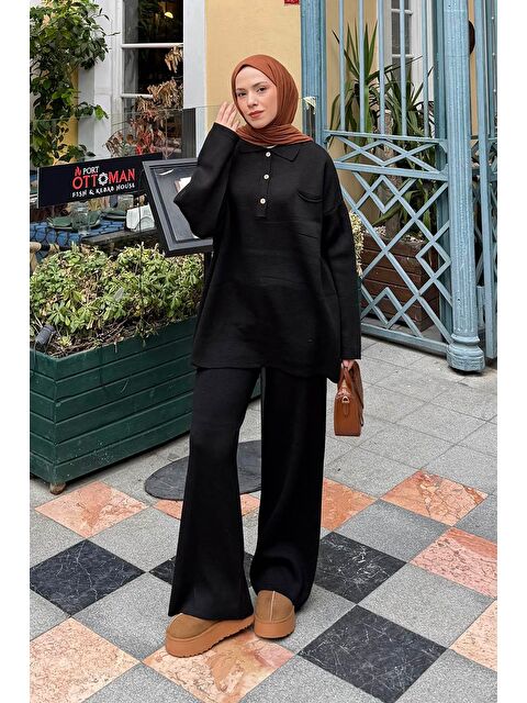 Lamelif Cep Detaylı Triko Takım Siyah - S000515444-19351