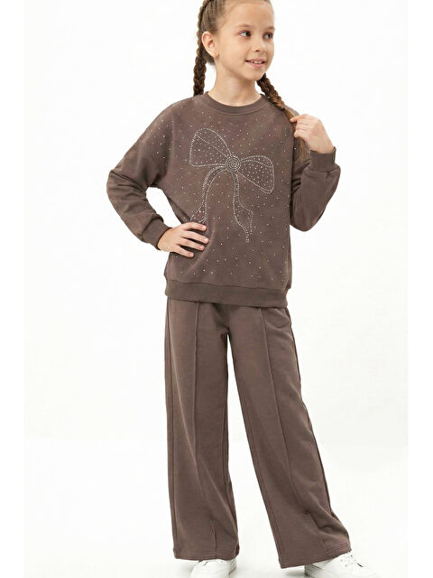 Modanino Kız Çocuk Taş Süslemeli Fiyonk Desenli 2 İplik Alt-Üst Takım 4-12 Yaş 12512 - S000510838-19413