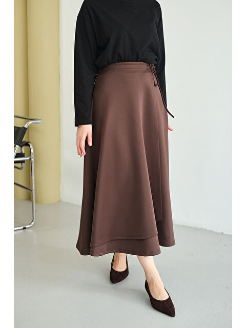 Locco Moda Kadın Kurdele Detay Etek Kahverengi - S000484720-19413