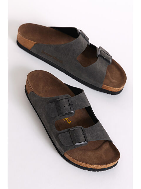 TONNY BLACK Unisex Füme Rahat Kalıp Poli Taban Çift Tokalı Nubuk Terlik - S000051405-33408