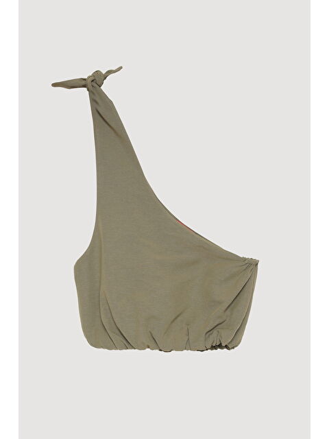 QUZU Bağlama Detaylı Tek Omuz Crop Bluz Haki - S000375827-18547