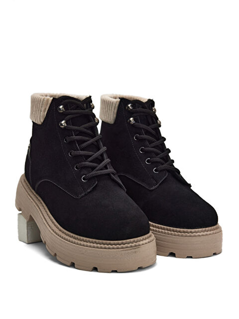 TONNY BLACK Kadın Siyah Süet Kalın Poli Taban Bileği Lastikli Bağcıklı Bot - S000125184-6381