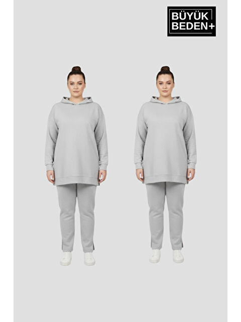 Süperlife Kadın Büyük Beden 2 'li Set Kapüşonlu Tunik ince Sweatshırt SPR26BTK991+2 - S000498004-20600