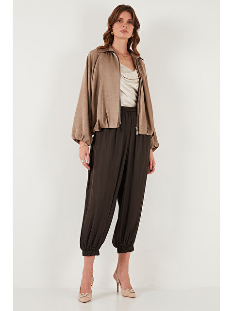 Lela Comfort Fit Yüksek Bel Lastikli Paça Saten Pantolon 68351217 - S000451065-19413