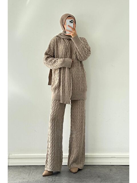 Lamelif Atkılı Örülü Tesettür Takım Taş - S000515448-25636