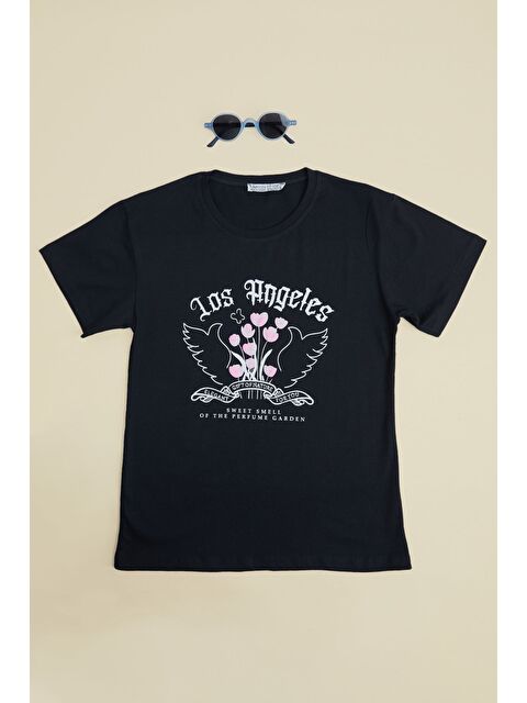 Fullamoda Los Angeles Ve Lale Baskılı Kız Çocuk Tişört