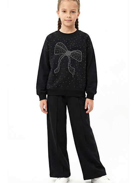 Modanino Kız Çocuk Taş Süslemeli Fiyonk Desenli 2 İplik Alt-Üst Takım 4-12 Yaş 12512 - S000510838-19351