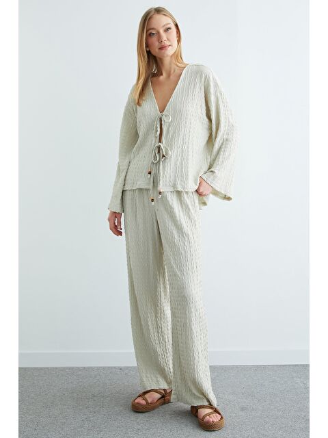 Fullamoda Önden Bağlamalı Dokulu Kimono 2 Li Takım - S000500888-25636