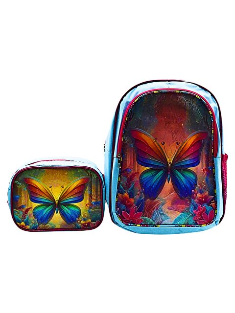 Gen-Of 2 Bölmeli Kelebek Okul Sırt Çantası Ve Beslenme Çantası Turkuaz KOD:1308 - S000379289-20055