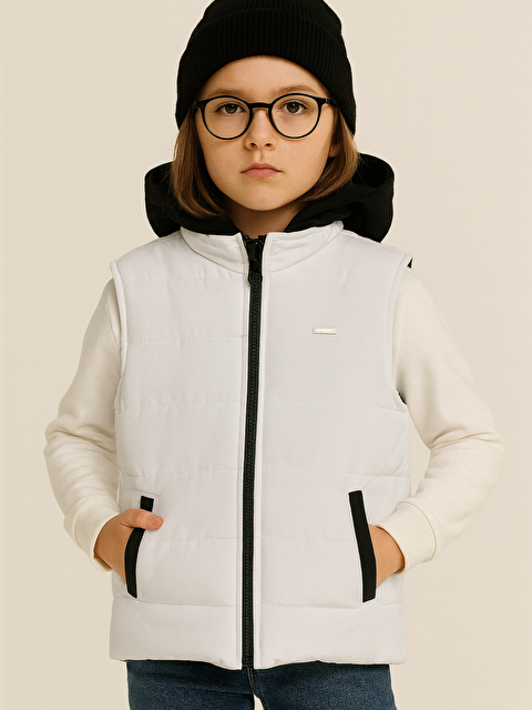 Casabony Kız Çocuk Kapüşonlu Beyaz Anorak Yelek - S000439798-37246