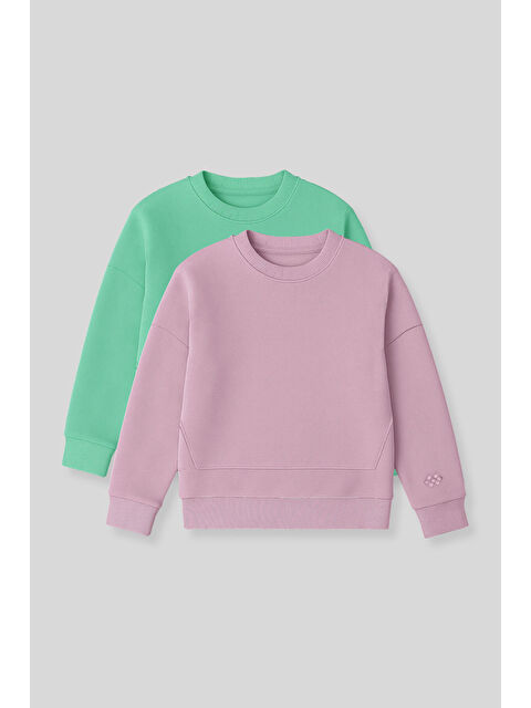 Tommylife Oversıze 2li Paket Gül Kurusu-Su Yeşili Kız Çocuk Sweatshirt - 75150 - S000447887-37291