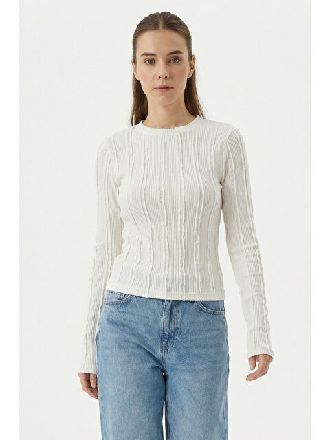 Bigdart Kadın Dokulu Örme Bluz 980 - Beyaz - S000498025-20063