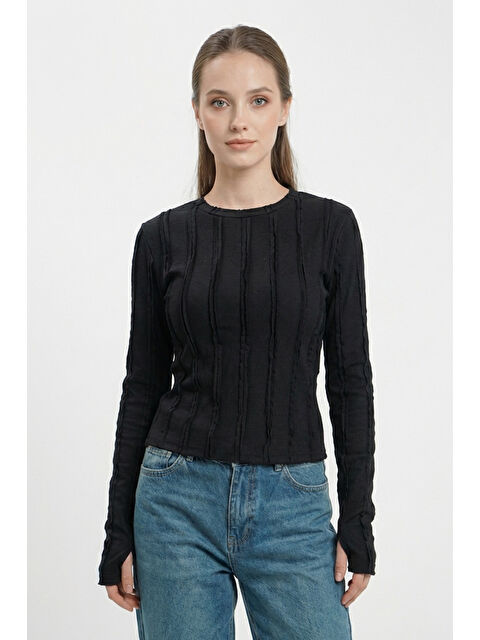 Bigdart Kadın Dokulu Örme Bluz 980 - Siyah - S000498025-19351