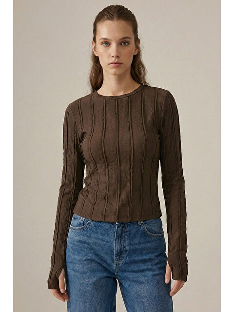 Bigdart Kadın Dokulu Örme Bluz 980 - Kahverengi - S000498025-19413