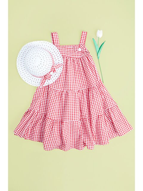 Fullamoda Pötikare Desenli Şapkalı Askılı  Kız Çocuk Elbise