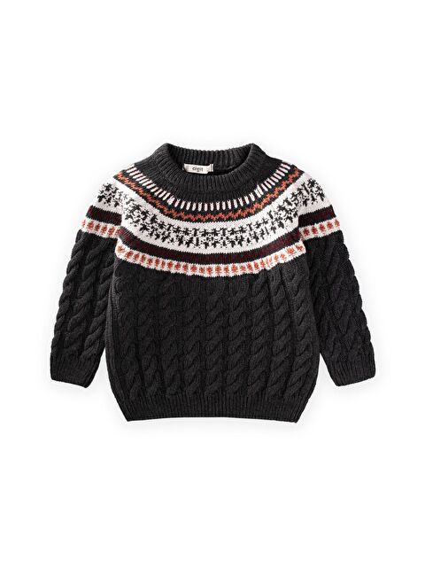 CİGİT Desenli Triko Kazak 2-8 Yaş Antrasit - S000487881-29666