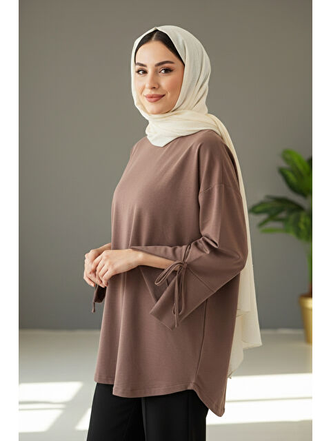 Remsa Manşeti ve Beli Bağcık Detay Sweat Tunik 3066 Vizon - S000485791-26429