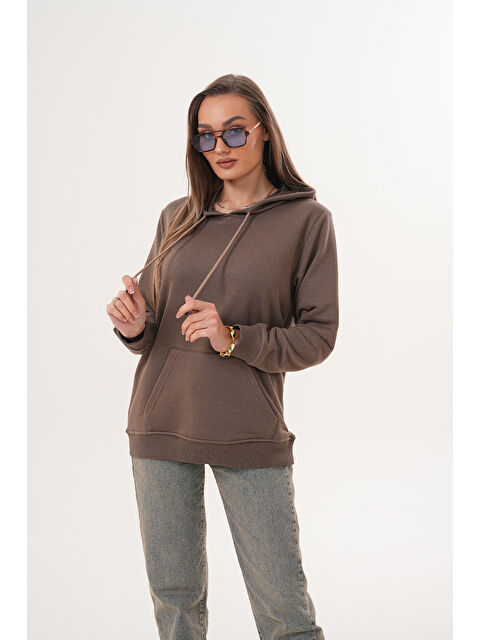 MİSS DÜNYA LİSSA Unisex %100 Pamuk Basic Premium Kapüşonlu Sweatshirt - S000510420-19291