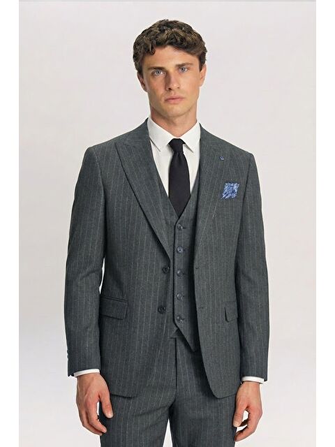 Sabri Özel Giotelli Haki Yelekli 8 Drop Polyester Viskon Karışımlı Erkek Takım Elbise - S000523662-18547