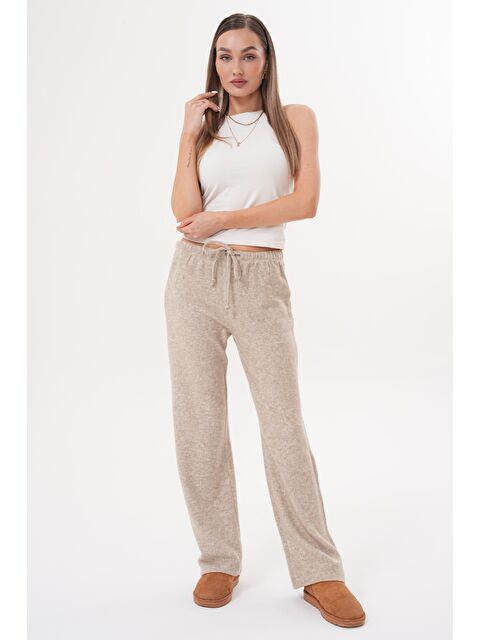 Genius Store Kadın Pantolon Beli Lastikli Cepli Bol Örme Pantolon - S000394789-19928