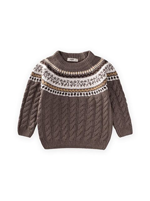 CİGİT Desenli Triko Kazak 2-8 Yaş Vizon - S000487882-26429