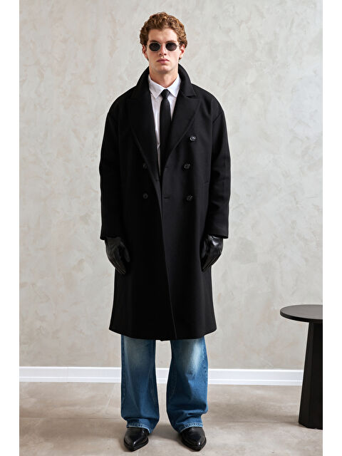 HYMAN Erkek Oversize Astarlı Uzun Kaşe Kaban - S000515451-19351