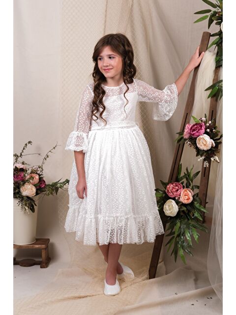 Mnk Baby & Kids Uzun Kol Dantel Makri Kız Çocuk Elbise MNK0600 - S000389139-20063