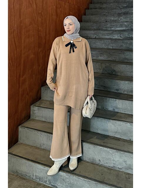 Lamelif Kurdela Detaylı Triko Takım Camel - S000515370-4557