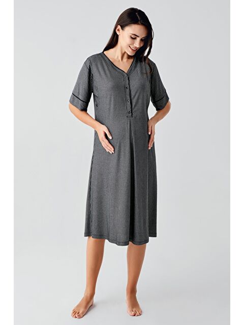 Artış Düğmeli Kısa Kısa Kollu Esnek Viskoz Hamile Gecelik 14128 - S000161393-19351