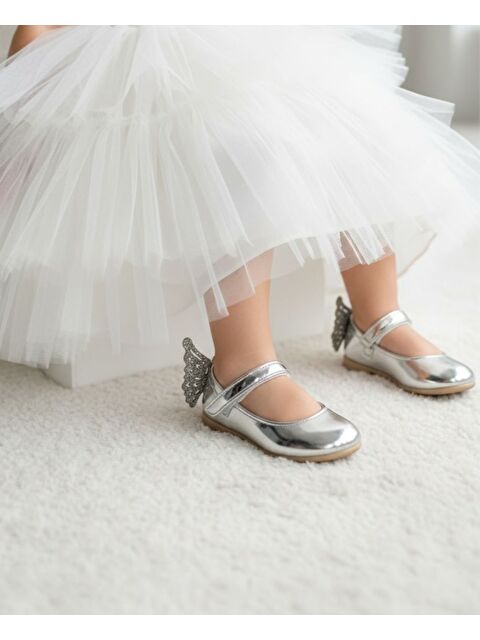 GÖRKEM BEBE AYAKKABI VE TEKSTİL Kız Çocuk Gümüş Kelebek Babet - S000498021-18105