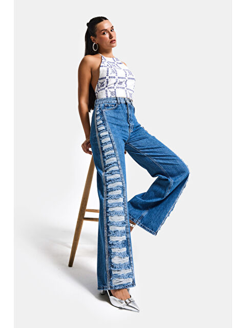 It's Basic Kadın Mavi T-9s6-4 Flare Fit Özel Tasarım Denim Jean