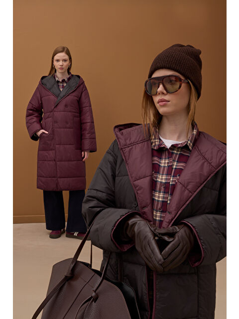 HE-QA Çift Taraflı Şişme Mont Bordo-Acı Kahve - S000499907-19951