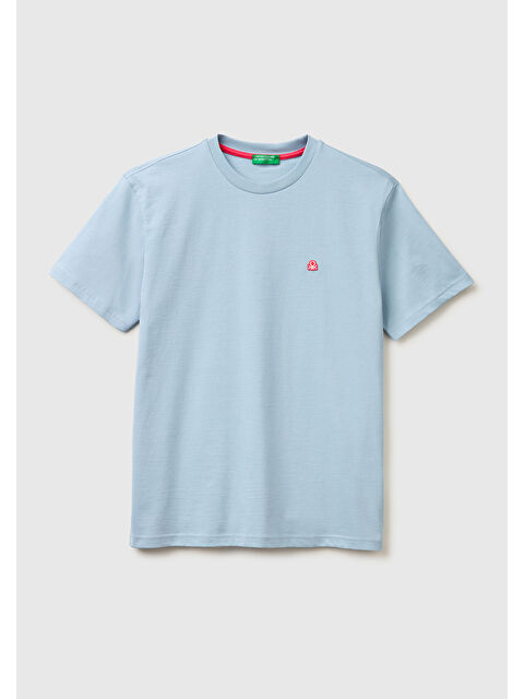 United Colors Of Benetton Erkek Açık Mavi %100 Pamuk Benetton Logolu Bisiklet Yaka T-Shirt - S000517904-17437